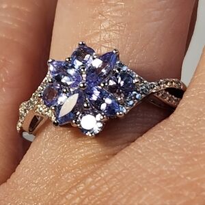 NWT 0.85ctw Natural Tanzanite & Zircon Marquise Ring Size 7 Semi Vintage 925